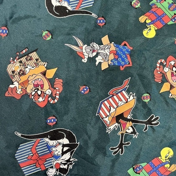 LOONEY Tunes Christmas Nightgown Vintage Medium Slip Chemise Pajamas Green - Picture 4 of 8